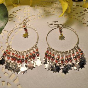 Handmade NEW Boho Dangle Seed Bead & Star Fringe earring, Dangle hoop earrings,